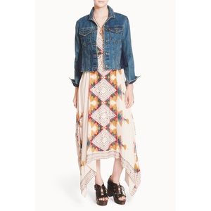 free people lace panel dark denim jacket small
